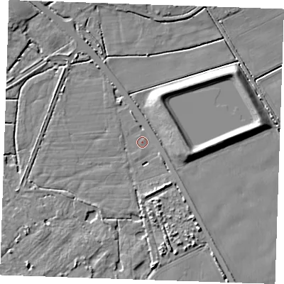 Shaded relief map of the ground around CB75WZ, computed from Environment Agency LiDAR. The ground here sits at about 3 m above sea level and falls 6 m across the surrounding 800 m. Surface water reaching this point runs off ground lying to the south-west, 5.6 m higher.