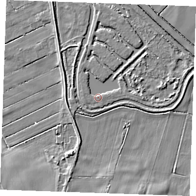Shaded relief map of the ground around CB75ZD, computed from Environment Agency LiDAR. The ground here sits at about 3 m above sea level and falls 5 m across the surrounding 800 m. Surface water reaching this point runs off ground lying to the north-east, 3.0 m higher.