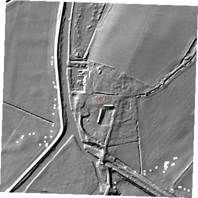 Shaded relief map of the ground around CB75ZR, computed from Environment Agency LiDAR. The ground here sits at about 5 m above sea level and falls 10 m across the surrounding 800 m. Surface water reaching this point runs off ground lying to the east-north-east, 1.0 m higher.