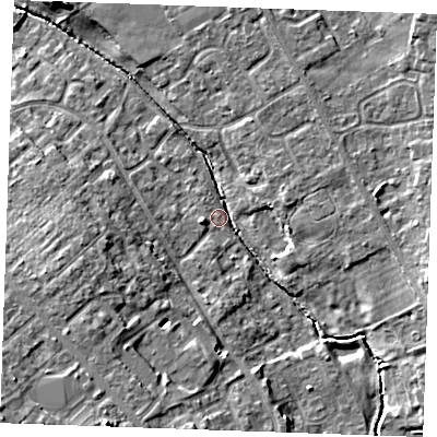 Shaded relief map of the ground around CB80BX, computed from Environment Agency LiDAR. The ground here sits at about 24 m above sea level and falls 15 m across the surrounding 800 m. Surface water reaching this point runs off ground lying to the south-south-west, 10.9 m higher.