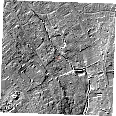 Shaded relief map of the ground around CB80HG, computed from Environment Agency LiDAR. The ground here sits at about 24 m above sea level and falls 16 m across the surrounding 800 m. Surface water reaching this point runs off ground lying to the south-west, 4.1 m higher.
