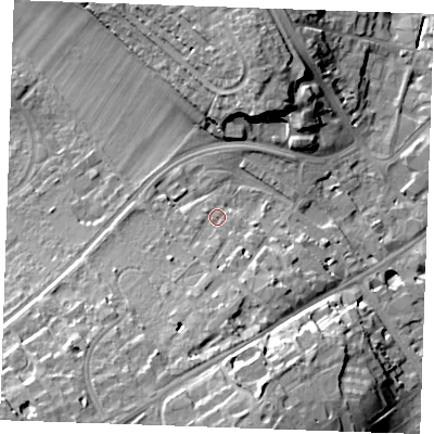 Shaded relief map of the ground around CB80LE, computed from Environment Agency LiDAR. The ground here sits at about 29 m above sea level and falls 19 m across the surrounding 800 m. Surface water reaching this point runs off ground lying to the south, 8.5 m higher.