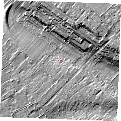 Shaded relief map of the ground around CB80QW, computed from Environment Agency LiDAR. The ground here sits at about 24 m above sea level and falls 17 m across the surrounding 800 m. Surface water reaching this point runs off ground lying to the south, 2.1 m higher.
