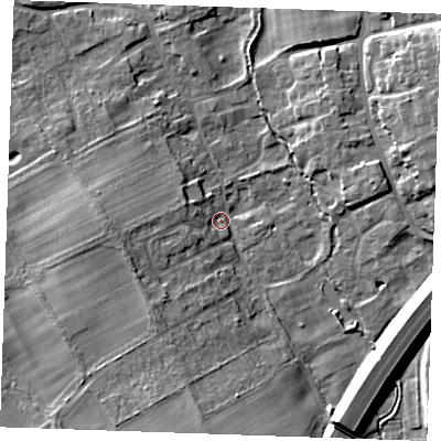 Shaded relief map of the ground around CB87HA, computed from Environment Agency LiDAR. The ground here sits at about 16 m above sea level and falls 11 m across the surrounding 800 m. Surface water reaching this point runs off ground lying to the east-south-east, 10.9 m higher.