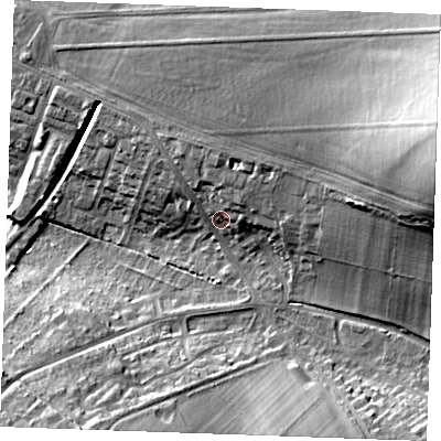 Shaded relief map of the ground around CB88AD, computed from Environment Agency LiDAR. The ground here sits at about 39 m above sea level and falls 34 m across the surrounding 800 m. Surface water reaching this point runs off ground lying to the north-east, 6.8 m higher.