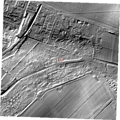 Shaded relief map of the ground around CB88BX, computed from Environment Agency LiDAR. The ground here sits at about 37 m above sea level and falls 27 m across the surrounding 800 m. Surface water reaching this point runs off ground lying to the south-east, 16.8 m higher.