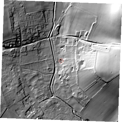 Shaded relief map of the ground around CB88SG, computed from Environment Agency LiDAR. The ground here sits at about 36 m above sea level and falls 44 m across the surrounding 800 m. Surface water reaching this point runs off ground lying to the east-south-east, 18.0 m higher.