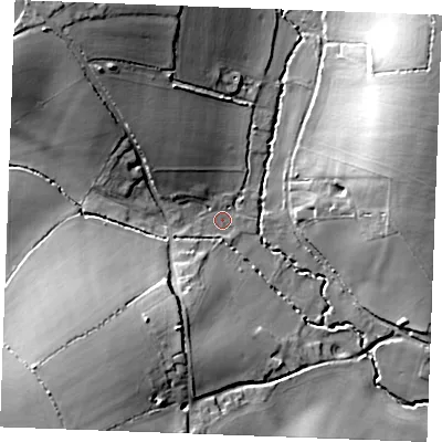 Shaded relief map of the ground around CB88UJ, computed from Environment Agency LiDAR. The ground here sits at about 82 m above sea level and falls 27 m across the surrounding 800 m. Surface water reaching this point runs off ground lying to the south-west, 23.0 m higher.