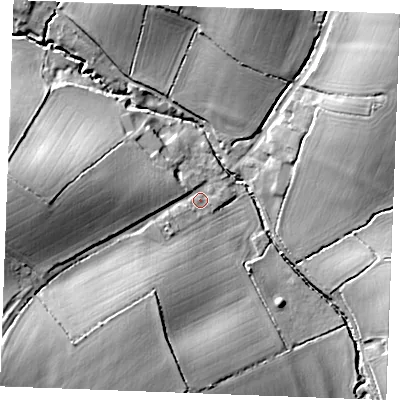 Shaded relief map of the ground around CB88XJ, computed from Environment Agency LiDAR. The ground here sits at about 78 m above sea level and falls 26 m across the surrounding 800 m. Surface water reaching this point runs off ground lying to the west, 21.1 m higher.