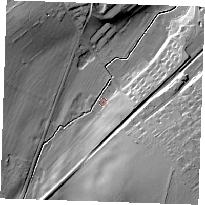 Shaded relief map of the ground around CB89BH, computed from Environment Agency LiDAR. The ground here sits at about 31 m above sea level and falls 21 m across the surrounding 800 m. Surface water reaching this point runs off ground lying to the south-south-east, 8.6 m higher.