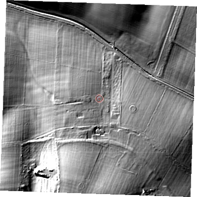 Shaded relief map of the ground around CB89EH, computed from Environment Agency LiDAR. The ground here sits at about 70 m above sea level and falls 39 m across the surrounding 800 m. Surface water reaching this point runs off ground lying to the south, 5.9 m higher.