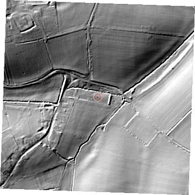 Shaded relief map of the ground around CB89HL, computed from Environment Agency LiDAR. The ground here sits at about 82 m above sea level and falls 23 m across the surrounding 800 m. Surface water reaching this point runs off ground lying to the north-west, 18.8 m higher.