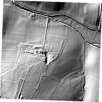 Shaded relief map of the ground around CB89HN, computed from Environment Agency LiDAR. The ground here sits at about 92 m above sea level and falls 26 m across the surrounding 800 m. Surface water reaching this point runs off ground lying to the south, 4.0 m higher.
