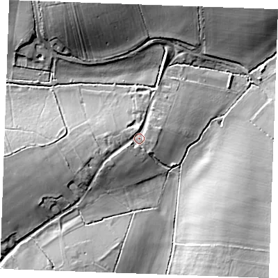 Shaded relief map of the ground around CB89PB, computed from Environment Agency LiDAR. The ground here sits at about 89 m above sea level and falls 21 m across the surrounding 800 m. Surface water reaching this point runs off ground lying to the west-south-west, 6.3 m higher.
