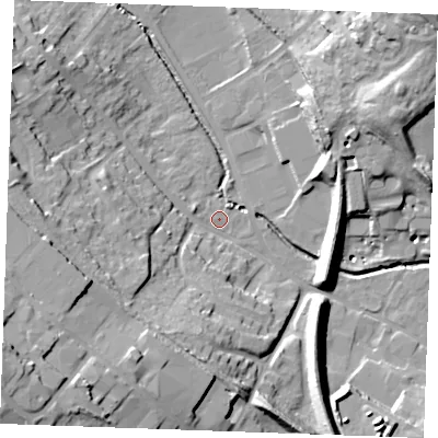 Shaded relief map of the ground around CB98QH, computed from Environment Agency LiDAR. The ground here sits at about 63 m above sea level and falls 31 m across the surrounding 800 m. Surface water reaching this point runs off ground lying to the south-west, 27.1 m higher.