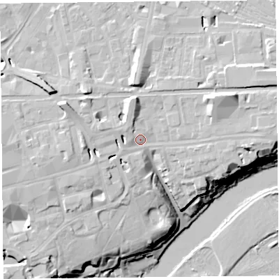 Shaded relief map of the ground around CH11HF, computed from Environment Agency LiDAR. The ground here sits at about 20 m above sea level and falls 20 m across the surrounding 800 m. Surface water reaching this point runs off ground lying to the north-north-west, 4.6 m higher.