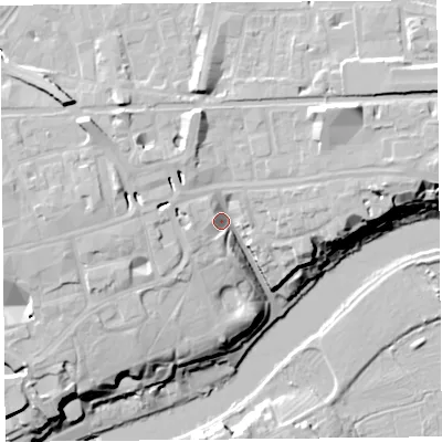 Shaded relief map of the ground around CH11HJ, computed from Environment Agency LiDAR. The ground here sits at about 18 m above sea level and falls 22 m across the surrounding 800 m. Surface water reaching this point runs off ground lying to the north-east, 10.0 m higher.