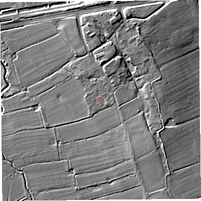Shaded relief map of the ground around CH24JJ, computed from Environment Agency LiDAR. The ground here sits at about 11 m above sea level and falls 15 m across the surrounding 800 m. Surface water reaching this point runs off ground lying to the north-north-east, 4.5 m higher.