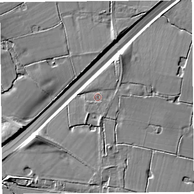 Shaded relief map of the ground around CH24JN, computed from Environment Agency LiDAR. The ground here sits at about 13 m above sea level and falls 10 m across the surrounding 800 m. Surface water reaching this point runs off ground lying to the north-east, 3.3 m higher.