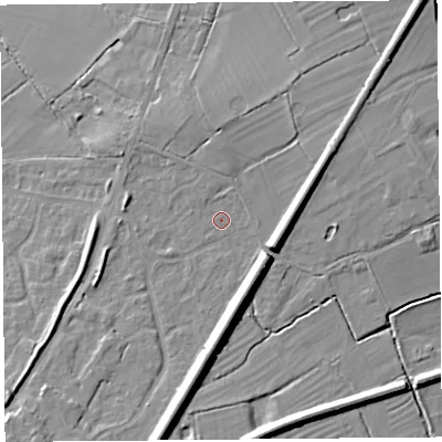 Shaded relief map of the ground around CH24QT, computed from Environment Agency LiDAR. The ground here sits at about 10 m above sea level and falls 12 m across the surrounding 800 m. Surface water reaching this point runs off ground lying to the south-south-west, 8.9 m higher.