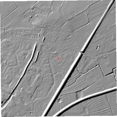 Shaded relief map of the ground around CH24QW, computed from Environment Agency LiDAR. The ground here sits at about 10 m above sea level and falls 13 m across the surrounding 800 m. Surface water reaching this point runs off ground lying to the south-south-west, 9.9 m higher.