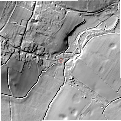 Shaded relief map of the ground around CH37JQ, computed from Environment Agency LiDAR. The ground here sits at about 14 m above sea level and falls 19 m across the surrounding 800 m. Surface water reaching this point runs off ground lying to the west-north-west, 1.0 m higher.