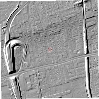 Shaded relief map of the ground around CH458NG, computed from Environment Agency LiDAR. The ground here sits at about 5 m above sea level and falls 12 m across the surrounding 800 m. Surface water reaching this point runs off ground lying to the north-north-west, 3.2 m higher.