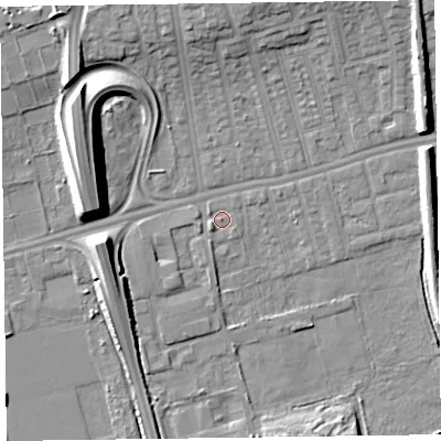 Shaded relief map of the ground around CH458NS, computed from Environment Agency LiDAR. The ground here sits at about 5 m above sea level and falls 12 m across the surrounding 800 m. Surface water reaching this point runs off ground lying to the south-west, 1.2 m higher.