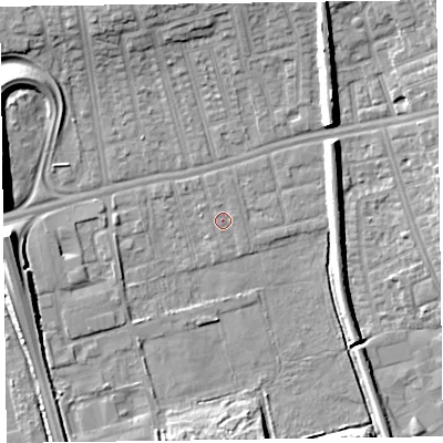 Shaded relief map of the ground around CH458QE, computed from Environment Agency LiDAR. The ground here sits at about 5 m above sea level and falls 11 m across the surrounding 800 m. Surface water reaching this point runs off ground lying to the north, 0.7 m higher.