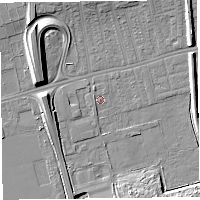 Shaded relief map of the ground around CH458QQ, computed from Environment Agency LiDAR. The ground here sits at about 5 m above sea level and falls 13 m across the surrounding 800 m. Surface water reaching this point runs off ground lying to the west-north-west, 1.0 m higher.