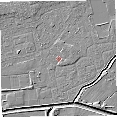 Shaded relief map of the ground around CH461PH, computed from Environment Agency LiDAR. The ground here sits at about 5 m above sea level and falls 7 m across the surrounding 800 m. Surface water reaching this point runs off ground lying to the north-north-east, 1.5 m higher.