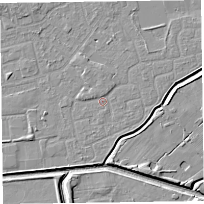 Shaded relief map of the ground around CH461PN, computed from Environment Agency LiDAR. The ground here sits at about 5 m above sea level and falls 10 m across the surrounding 800 m. Surface water reaching this point runs off ground lying to the north, 1.3 m higher.
