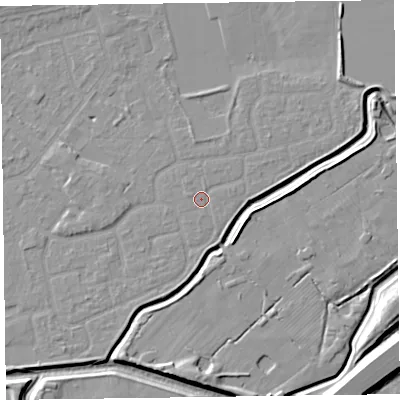 Shaded relief map of the ground around CH461QB, computed from Environment Agency LiDAR. The ground here sits at about 5 m above sea level and falls 8 m across the surrounding 800 m. Surface water reaching this point runs off ground lying to the south-south-west, 1.2 m higher.