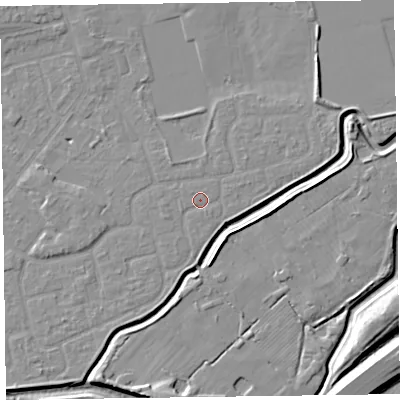 Shaded relief map of the ground around CH461QE, computed from Environment Agency LiDAR. The ground here sits at about 5 m above sea level and falls 8 m across the surrounding 800 m. Surface water reaching this point runs off ground lying to the south-south-west, 1.2 m higher.