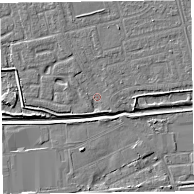 Shaded relief map of the ground around CH461QL, computed from Environment Agency LiDAR. The ground here sits at about 4 m above sea level and falls 6 m across the surrounding 800 m. Surface water reaching this point runs off ground lying to the south-south-east, 2.1 m higher.