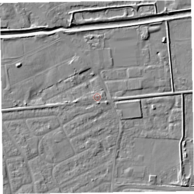 Shaded relief map of the ground around CH461QP, computed from Environment Agency LiDAR. The ground here sits at about 5 m above sea level and falls 6 m across the surrounding 800 m. Surface water reaching this point runs off ground lying to the south-west, 4.5 m higher.