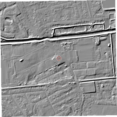 Shaded relief map of the ground around CH461QQ, computed from Environment Agency LiDAR. The ground here sits at about 5 m above sea level and falls 6 m across the surrounding 800 m. Surface water reaching this point runs off ground lying to the east-north-east, 3.4 m higher.