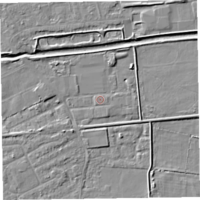 Shaded relief map of the ground around CH461QW, computed from Environment Agency LiDAR. The ground here sits at about 4 m above sea level and falls 5 m across the surrounding 800 m. Surface water reaching this point runs off ground lying to the north-east, 3.4 m higher.