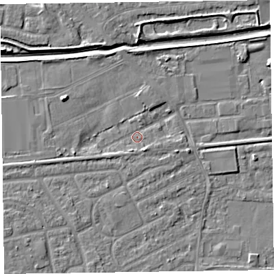Shaded relief map of the ground around CH461QX, computed from Environment Agency LiDAR. The ground here sits at about 4 m above sea level and falls 6 m across the surrounding 800 m. Surface water reaching this point runs off ground lying to the west-north-west, 4.0 m higher.