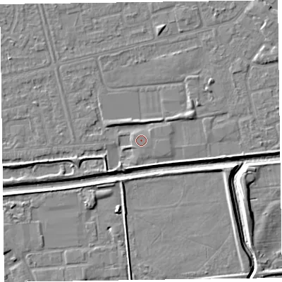 Shaded relief map of the ground around CH461RB, computed from Environment Agency LiDAR. The ground here sits at about 5 m above sea level and falls 6 m across the surrounding 800 m. The ground contributing surface water to this point lies to the west-north-west.