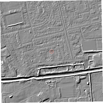 Shaded relief map of the ground around CH461RD, computed from Environment Agency LiDAR. The ground here sits at about 4 m above sea level and falls 6 m across the surrounding 800 m. Surface water reaching this point runs off ground lying to the south-east, 2.0 m higher.
