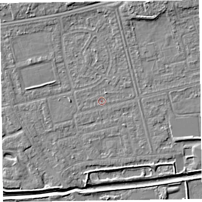Shaded relief map of the ground around CH461RJ, computed from Environment Agency LiDAR. The ground here sits at about 4 m above sea level and falls 6 m across the surrounding 800 m. Surface water reaching this point runs off ground lying to the north-north-east, 1.0 m higher.