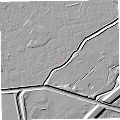 Shaded relief map of the ground around CH461RR, computed from Environment Agency LiDAR. The ground here sits at about 5 m above sea level and falls 10 m across the surrounding 800 m. Surface water reaching this point runs off ground lying to the south, 0.9 m higher.