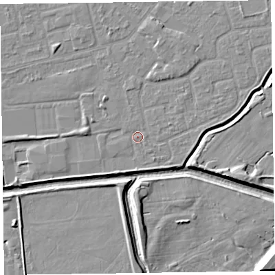 Shaded relief map of the ground around CH461RU, computed from Environment Agency LiDAR. The ground here sits at about 5 m above sea level and falls 10 m across the surrounding 800 m. Surface water reaching this point runs off ground lying to the east-north-east, 1.1 m higher.