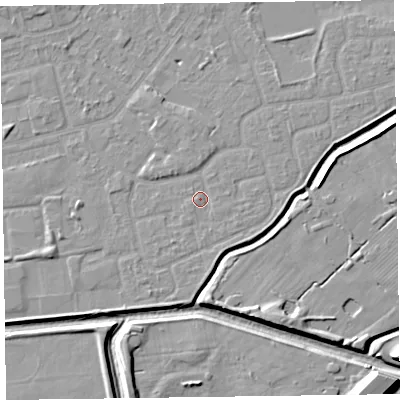 Shaded relief map of the ground around CH461RX, computed from Environment Agency LiDAR. The ground here sits at about 5 m above sea level and falls 10 m across the surrounding 800 m. Surface water reaching this point runs off ground lying to the south-south-east, 0.8 m higher.
