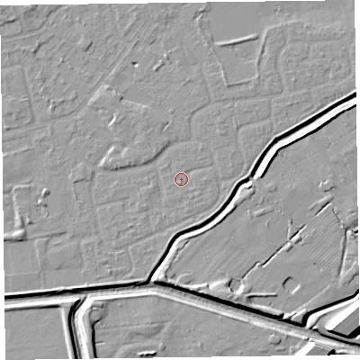 Shaded relief map of the ground around CH461RZ, computed from Environment Agency LiDAR. The ground here sits at about 5 m above sea level and falls 10 m across the surrounding 800 m. Surface water reaching this point runs off ground lying to the east, 0.7 m higher.