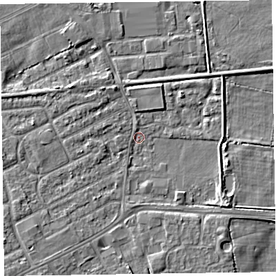 Shaded relief map of the ground around CH461ST, computed from Environment Agency LiDAR. The ground here sits at about 4 m above sea level and falls 5 m across the surrounding 800 m. Surface water reaching this point runs off ground lying to the south-west, 4.4 m higher.
