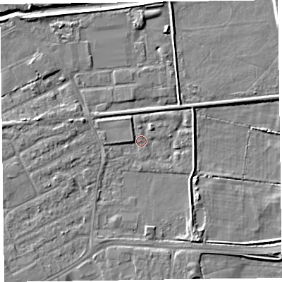 Shaded relief map of the ground around CH461SU, computed from Environment Agency LiDAR. The ground here sits at about 4 m above sea level and falls 5 m across the surrounding 800 m. Surface water reaching this point runs off ground lying to the south-south-east, 3.5 m higher.