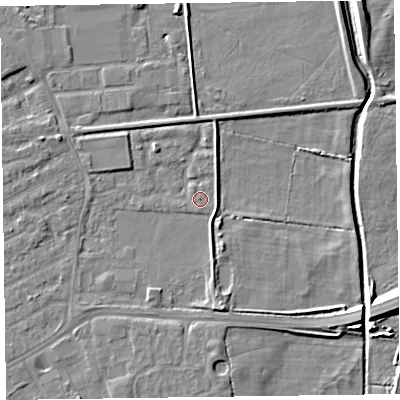 Shaded relief map of the ground around CH461SW, computed from Environment Agency LiDAR. The ground here sits at about 4 m above sea level and falls 9 m across the surrounding 800 m. Surface water reaching this point runs off ground lying to the south-south-east, 3.1 m higher.