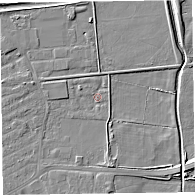 Shaded relief map of the ground around CH461SX, computed from Environment Agency LiDAR. The ground here sits at about 4 m above sea level and falls 8 m across the surrounding 800 m. Surface water reaching this point runs off ground lying to the south-south-east, 3.5 m higher.